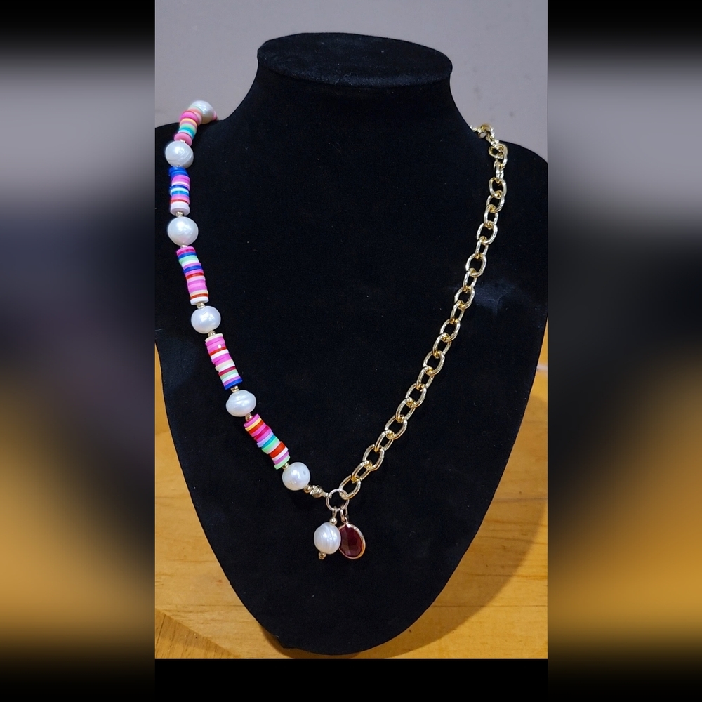 Handmade clay bead necklace